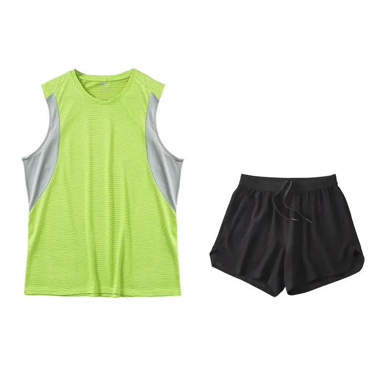 Spring and summer sports and leisure suit men's quick dry breathable sleeveless round neck marathon running fitness suit men's models