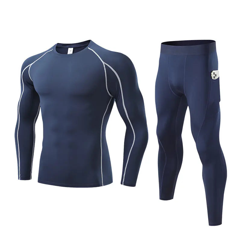 Fitness sports tights suit men's outdoor running basketball training clothes high elasticity and quick drying bottoming long-sleeved trousers