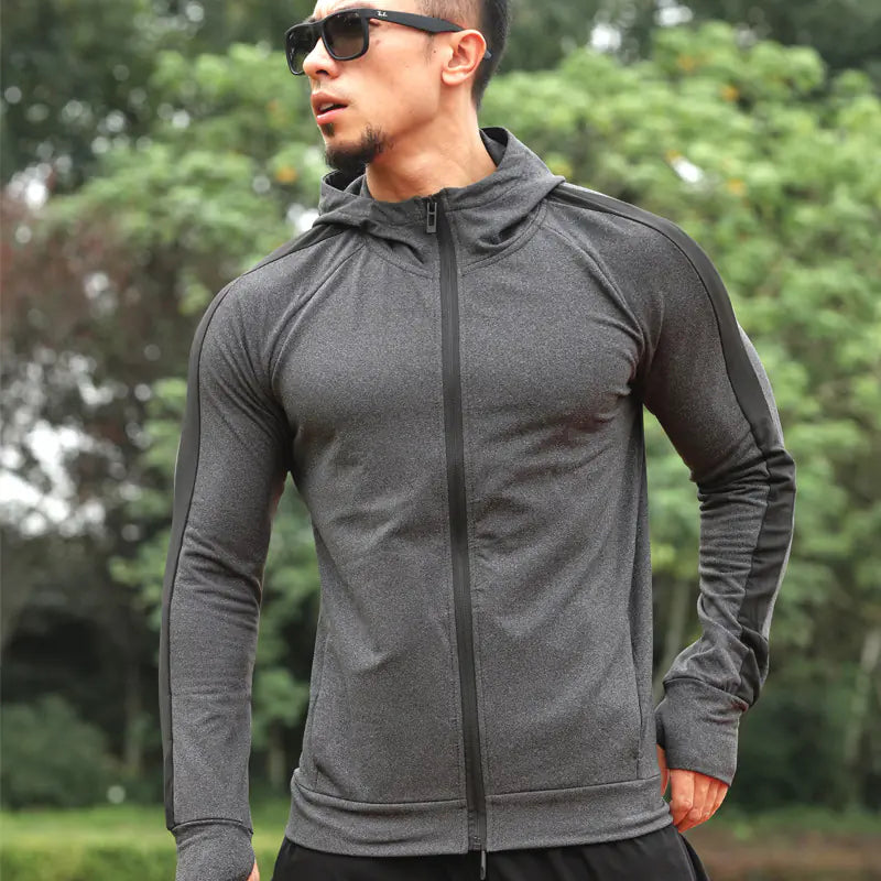 Sports jacket men outdoor quick dry breathable fitness running leisure fall and winter padded cross-border long-sleeved hoodie men