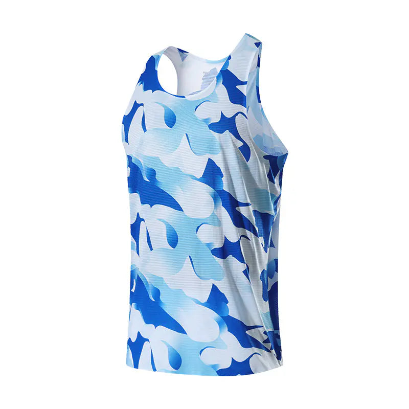 Athletic Racing Vest Men's Athletic Training Lightweight Marathon Running Quick Drying Top Camouflage Printed Shoulders