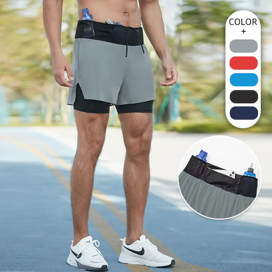 Cross Country Running Sports Shorts Men Summer Outdoor Marathon Fitness Basketball Double Layer Fake Two Piece Running Quick Dry Shorts