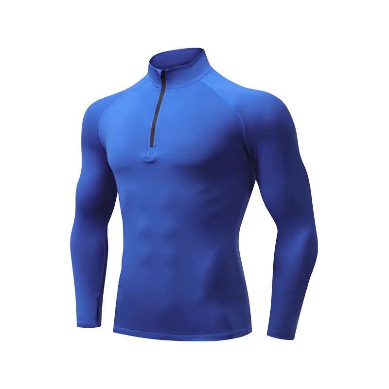 Standing collar zipper sports quick dry fitness clothing men's spring outdoor running training casual long-sleeved tights men