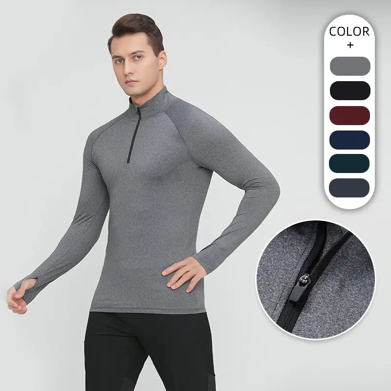 Standing collar zipper sports quick dry fitness clothing men's spring outdoor running training casual long-sleeved tights men