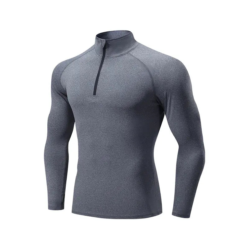 Standing collar zipper sports quick dry fitness clothing men's spring outdoor running training casual long-sleeved tights men