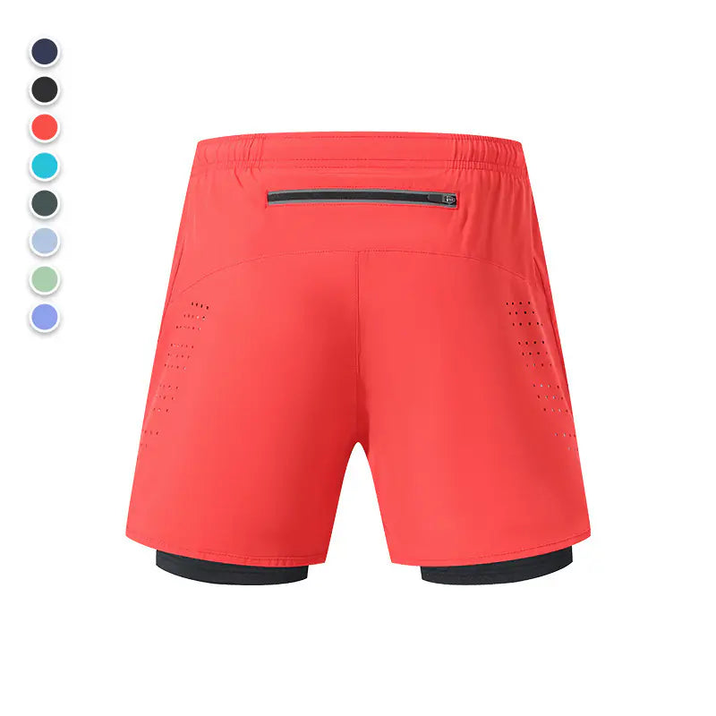 Summer Outdoor Marathon Running Fitness Shorts Women's Fake Two Pieces Three Points Yoga Pants Anti-Glare Sports Shorts