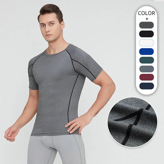 Fitness clothing men's PRO tight short-sleeved T-shirt marathon running sports elastic fast drying clothes training clothes