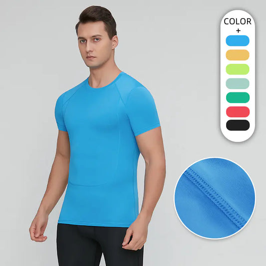 Tight fitness training T-shirt men's outdoor basketball sports quick-drying elastic compression shapewear tummy tuck