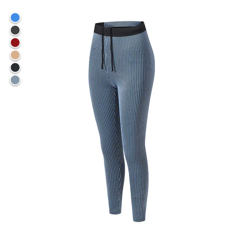 Women's Threaded Tight Compression Pants Athletic Marathon Quick Dry Breathable Sweat Conductive Cell Phone Pocket Sports Training Pants