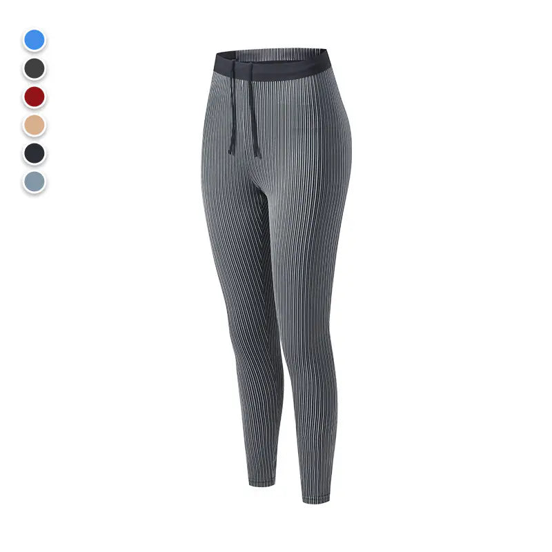 Women's Threaded Tight Compression Pants Athletic Marathon Quick Dry Breathable Sweat Conductive Cell Phone Pocket Sports Training Pants