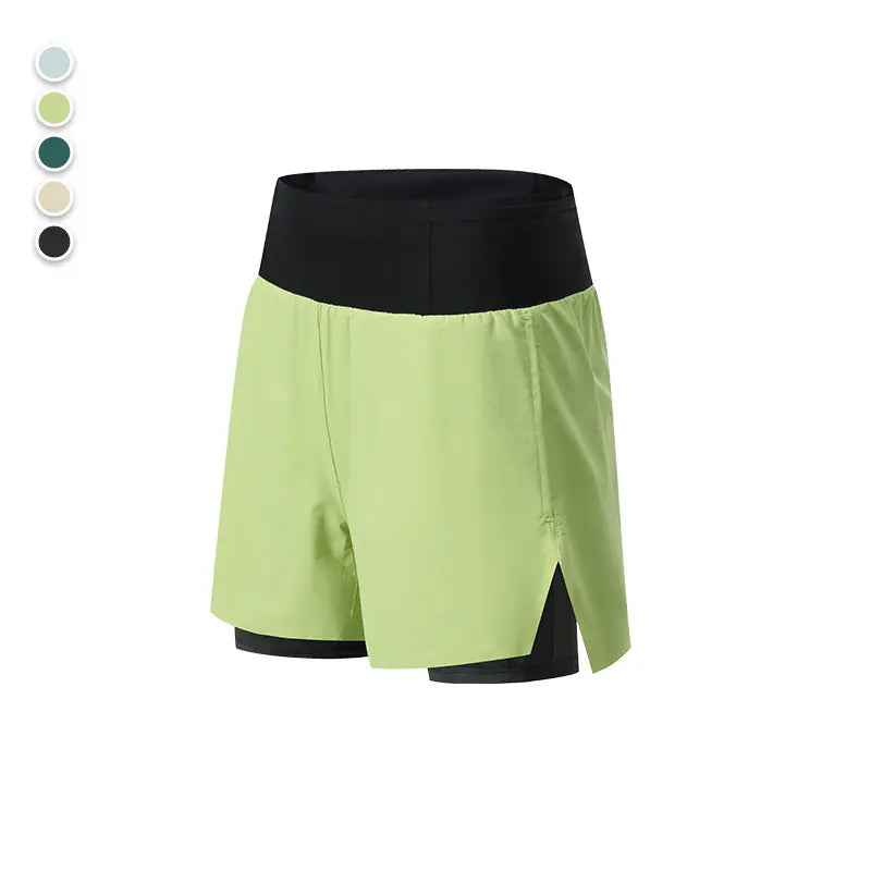 Yoga Shorts Fake Two Piece Three Running Sports Shorts Women's Back Waist Pocket Lining Anti-Shine Pants Marathon