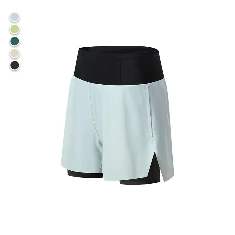 Yoga Shorts Fake Two Piece Three Running Sports Shorts Women's Back Waist Pocket Lining Anti-Shine Pants Marathon