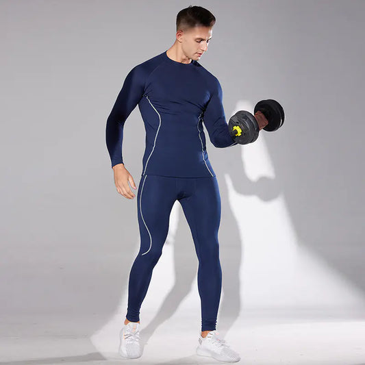 Fall and winter padded men's tight fitness clothing suit basketball quick dry high elastic bottoming outdoor running fitness training clothes