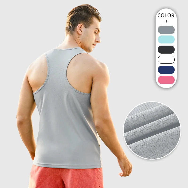 2Pcs Stretch Mesh Racerback Vest Men 2023 Summer New Sports Fitness Gym Running Training Vest Sweat Wicking Casual Pullover Tops