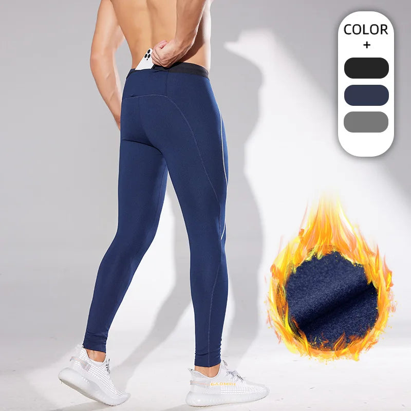 Autumn And Winter Velvet Men's Sports Tight Trousers Warm Bottoming Training Pants High Elastic Breathable Running Pants