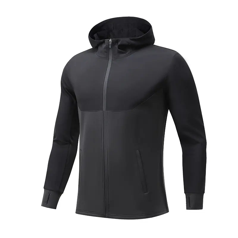 Autumn and winter plus fleece hooded sports jacket men's outdoor fitness running training sweater windproof warm cycling mountaineering clothing