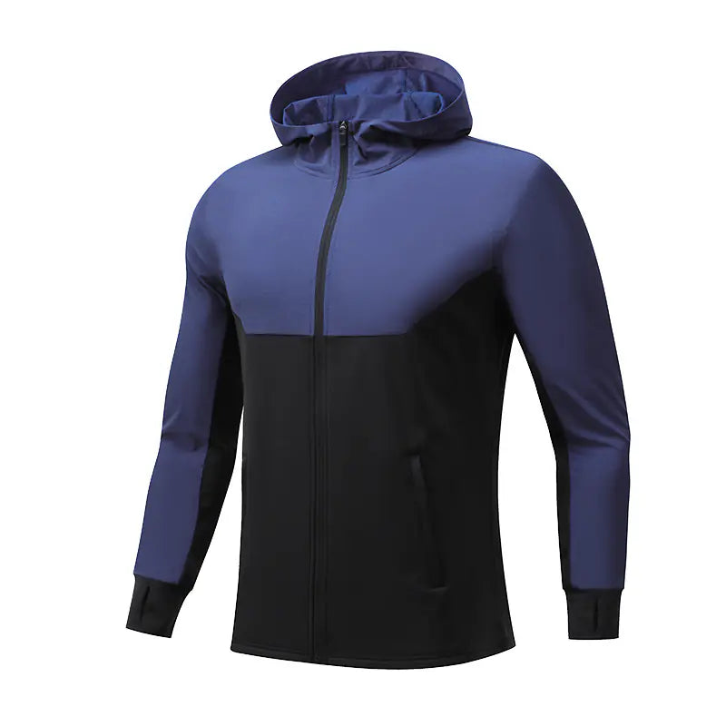 Autumn and winter plus fleece hooded sports jacket men's outdoor fitness running training sweater windproof warm cycling mountaineering clothing